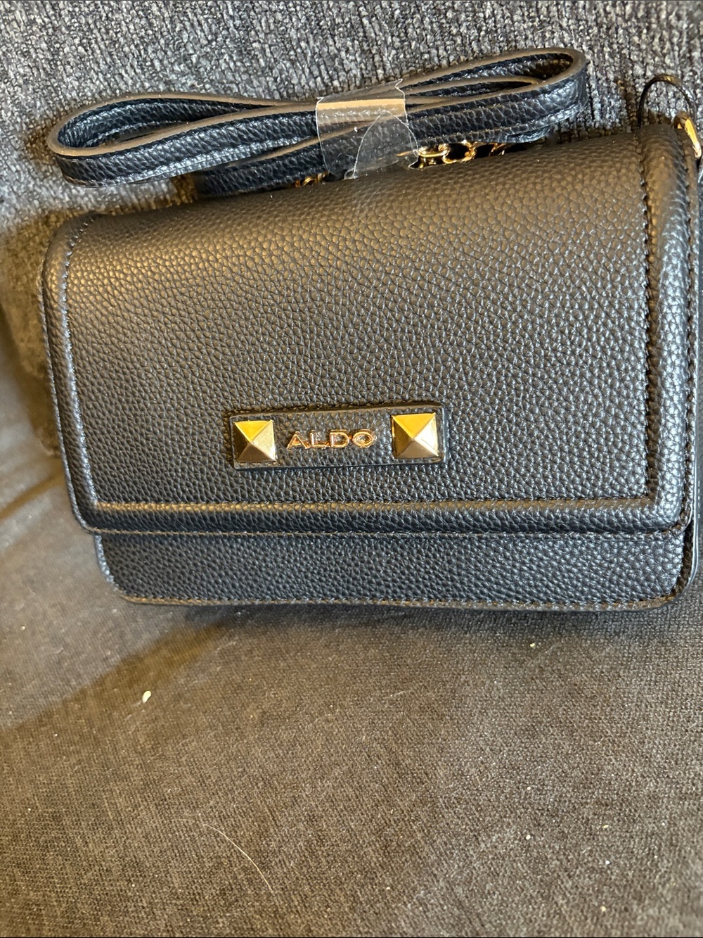 ALDO Black Pebbled Crossbody with Gold Accent